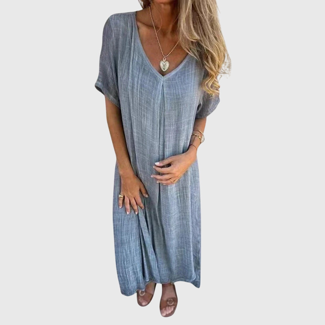 Fiona – Elegant Lightweight V-Neck Dress – Gray | The Bellemont Sisters Australia