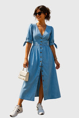 Jacqueline | Elegant Denim Dress – Blue | The Bellemont Sisters Australia