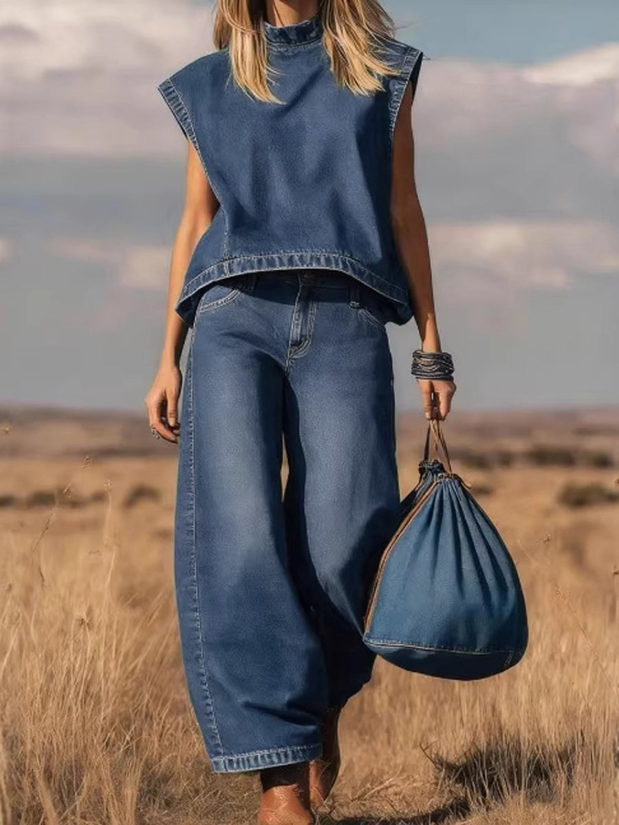 Ella | Loose Set with Wide Trousers – Blue | The Bellemont Sisters Australia