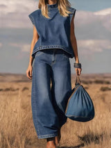 Ella | Loose Set with Wide Trousers – Blue | The Bellemont Sisters Australia