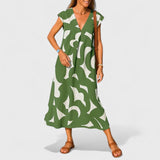 Valery | Flowing V-Neck Dress – Green | The Bellemont Sisters Australia