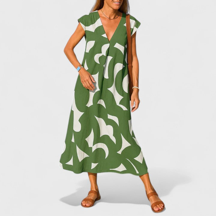 Valery | Flowing V-Neck Dress – Green | The Bellemont Sisters Australia