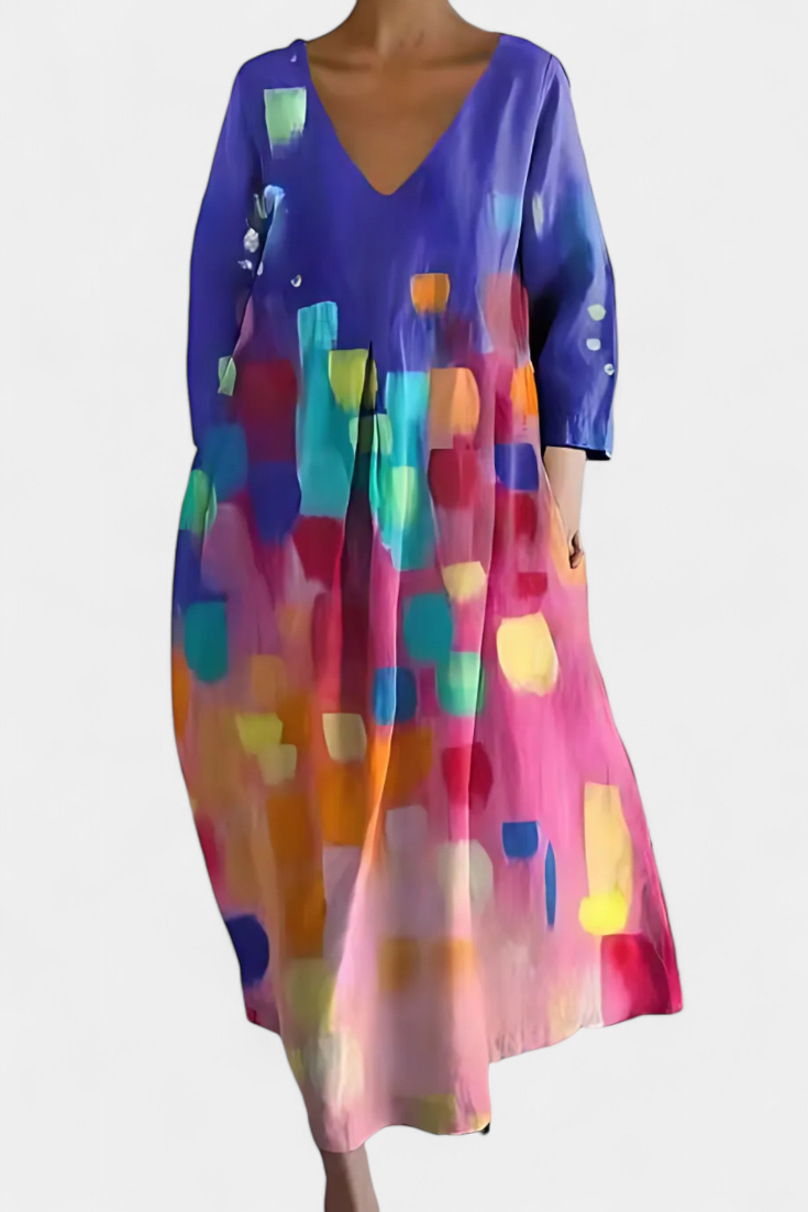Isalinde | Comfortable V-Neck Dress – Multicolor3 | The Bellemont Sisters Australia