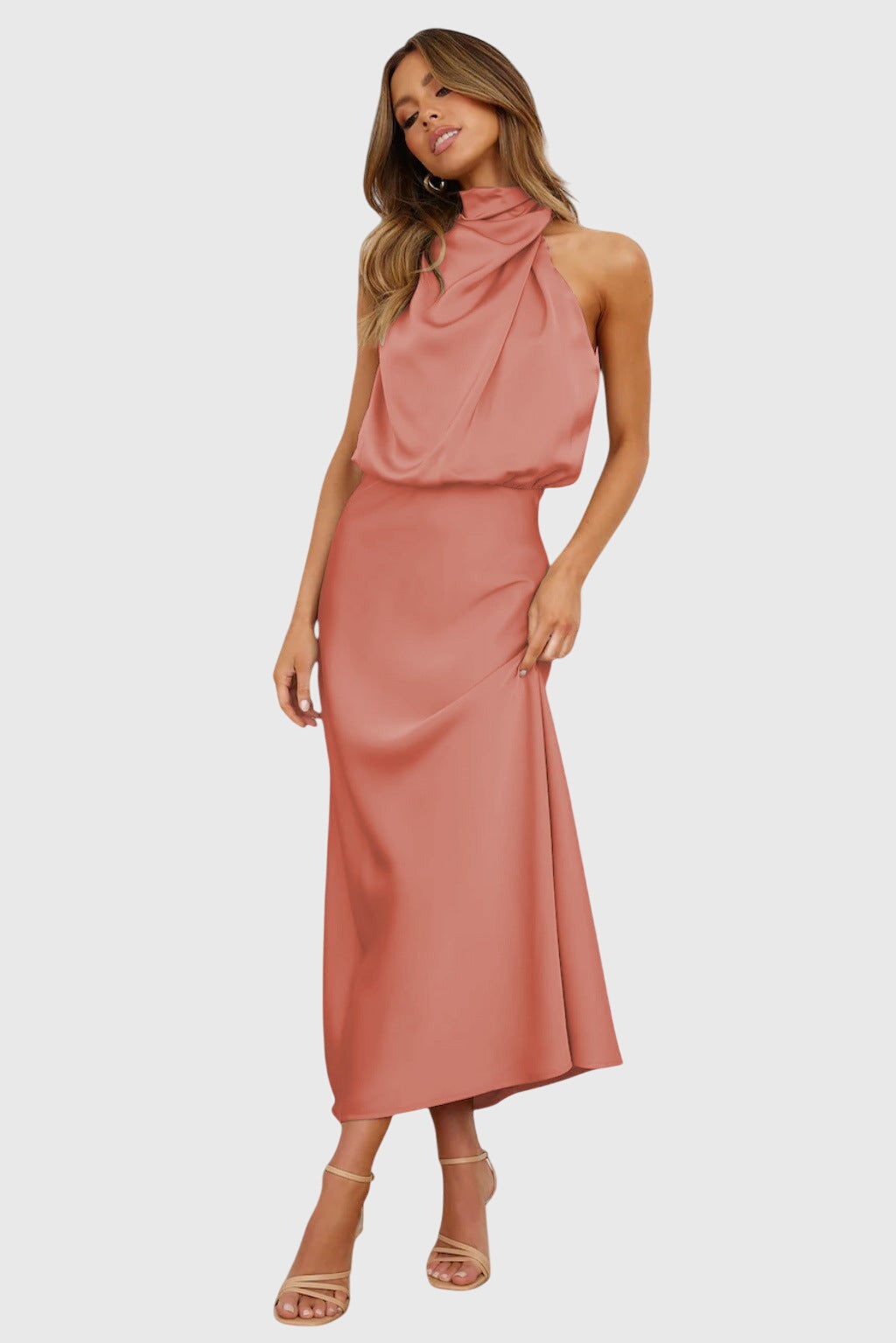 Ava | Glamorous Satin Halter Dress – Mauve | The Bellemont Sisters Australia
