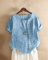 Beatrice | Women Button Detail Casual Short Sleeve Blouse – Light Blue | The Bellemont Sisters Australia