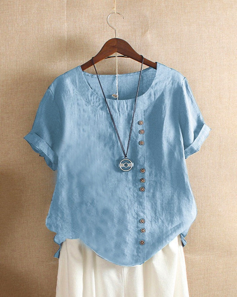 Beatrice | Women Button Detail Casual Short Sleeve Blouse – Light Blue | The Bellemont Sisters Australia