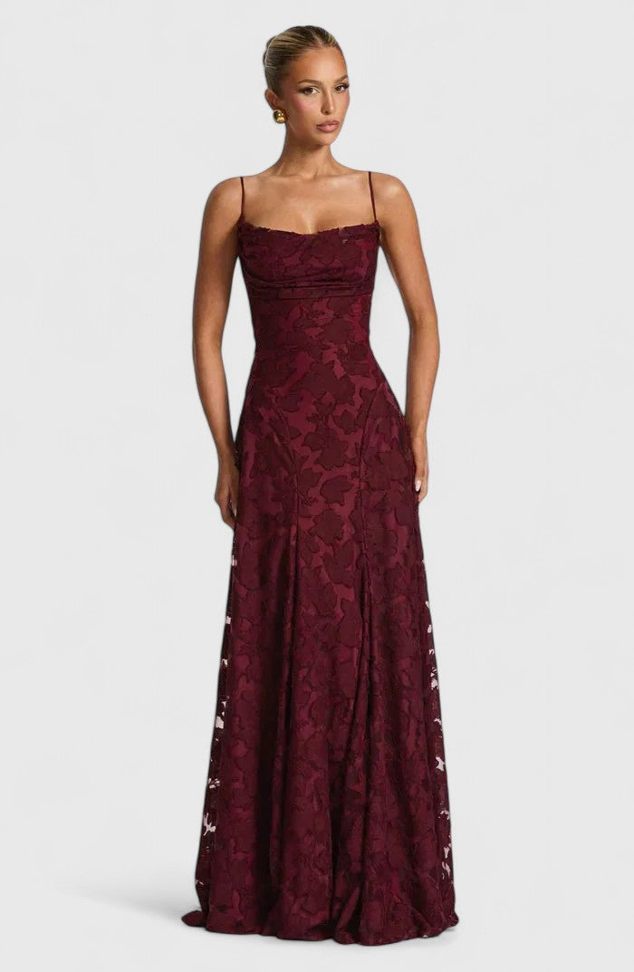 Gwenn | Elegant Maxi Dress – Cherry | The Bellemont Sisters Australia