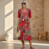 Arabella | Vibrant Pattern Midi Dress | The Bellemont Sisters Australia