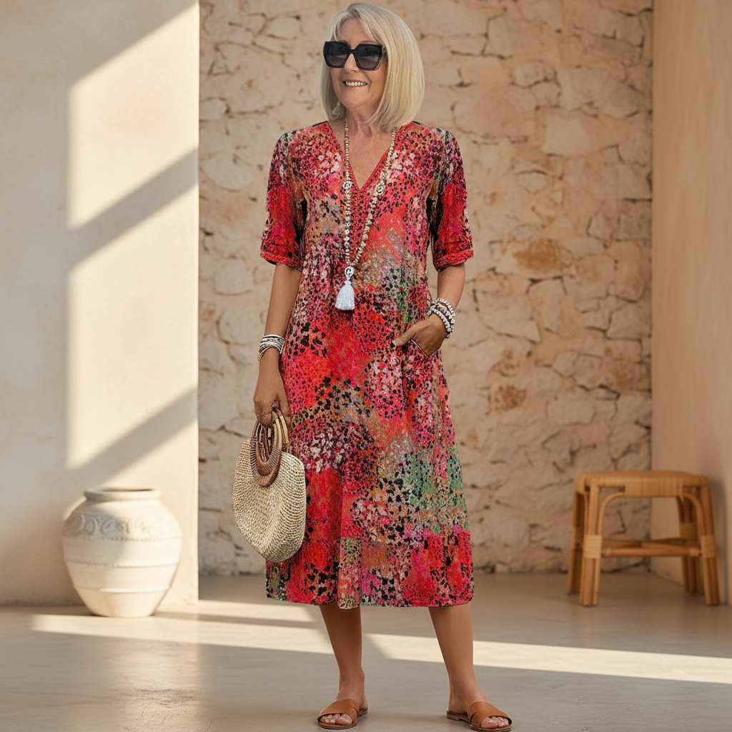 Arabella | Vibrant Pattern Midi Dress | The Bellemont Sisters Australia