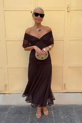 Mikaela - Off-Shoulder Maxi Dress – Brown | The Bellemont Sisters Australia