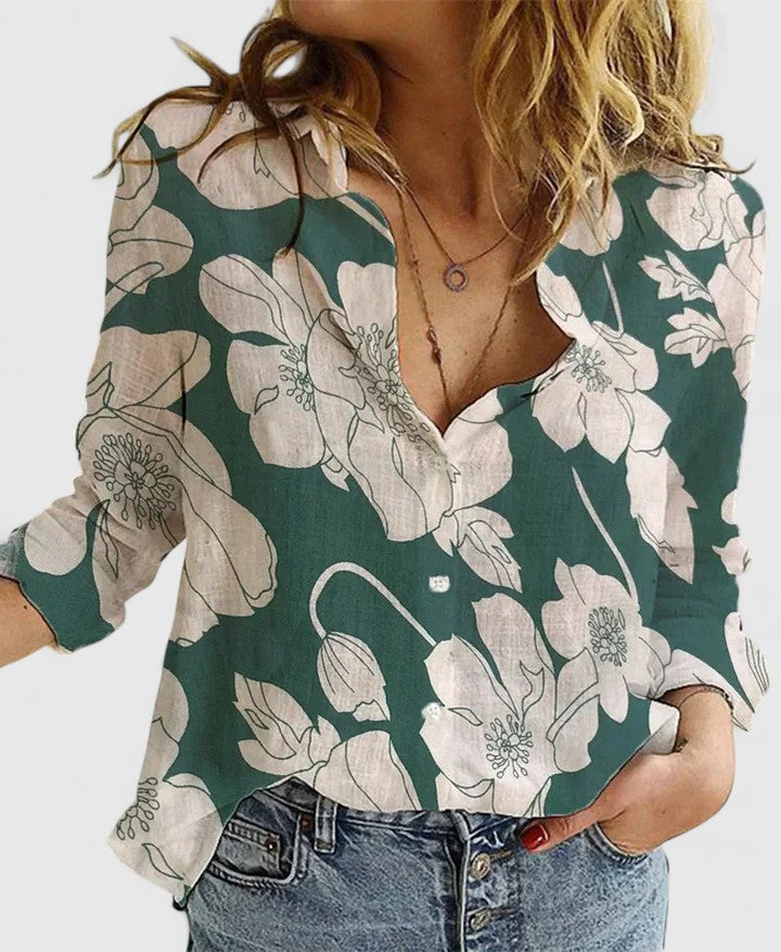 Faith | Women’s Linen V Neck Button Blouse – Green 2 | The Bellemont Sisters Australia