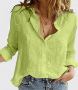 Faith | Women’s Linen V Neck Button Blouse – Green | The Bellemont Sisters Australia