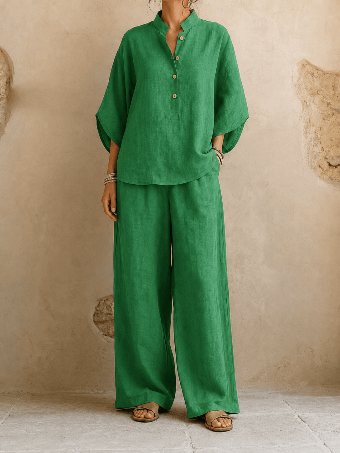 Maribel | Batwing Sleeves and Wide-Leg Pants – Green | The Bellemont Sisters Australia