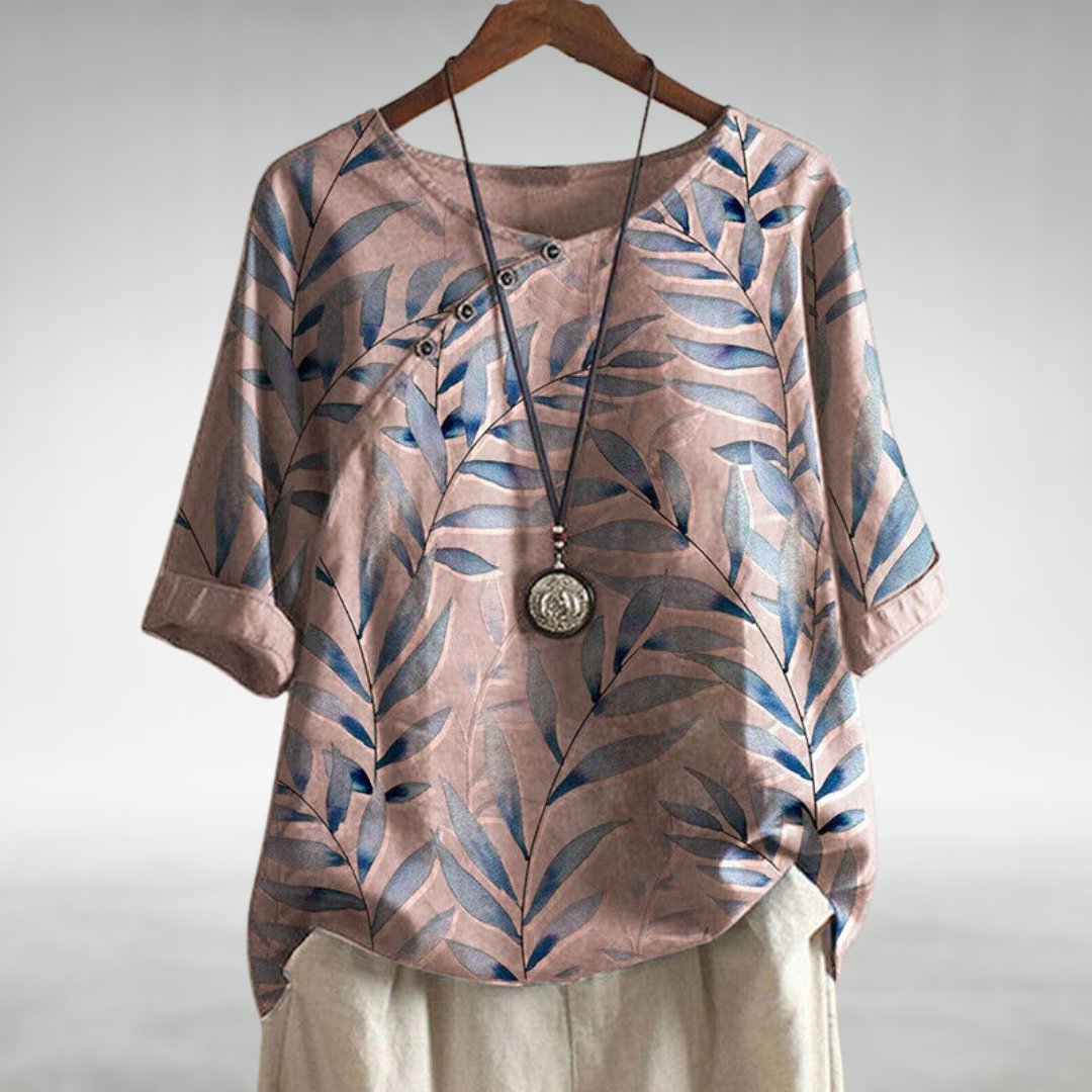 Charlotte | Casual Leaf Print Button Blouse for Women – Pink | The Bellemont Sisters Australia