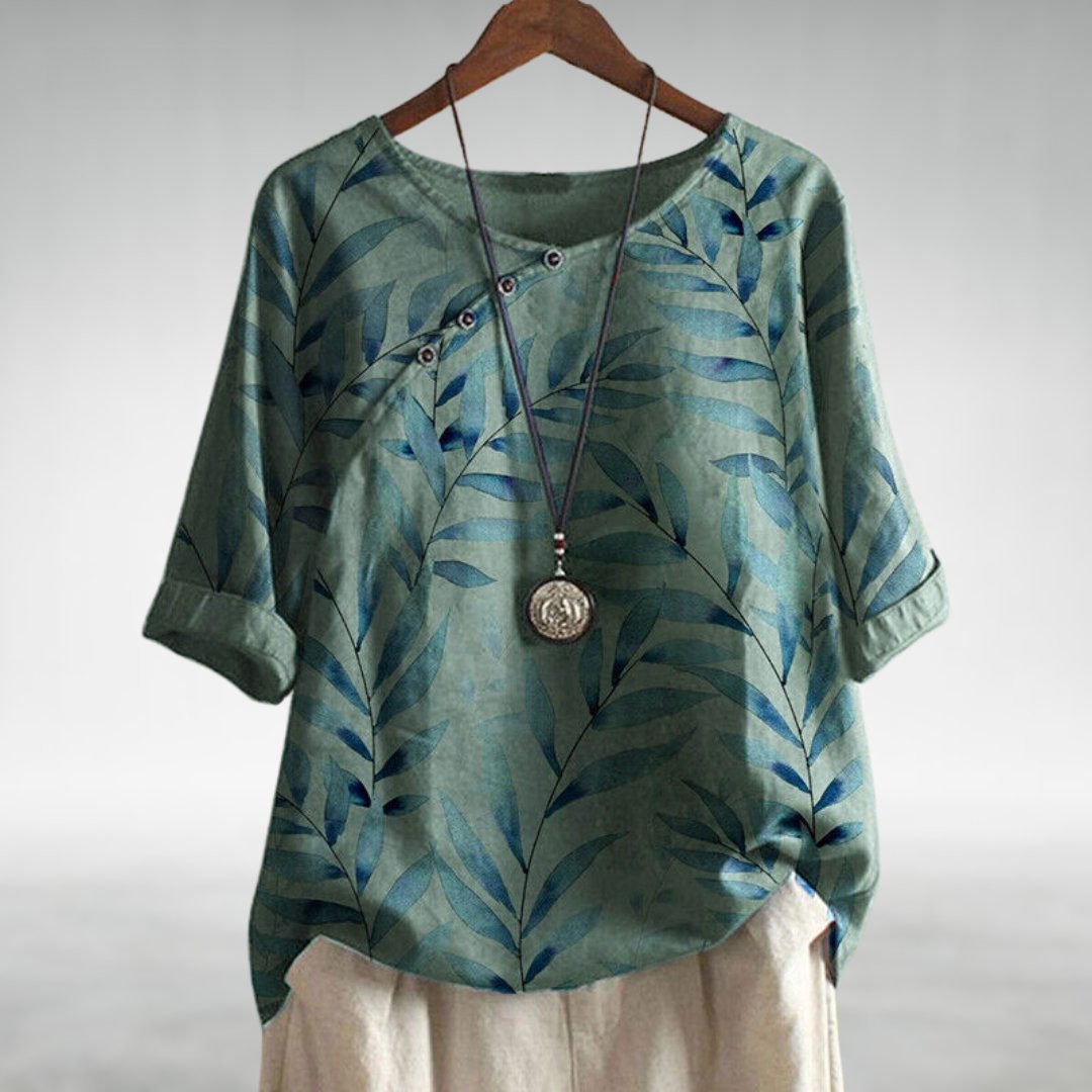 Charlotte | Casual Leaf Print Button Blouse for Women – Green | The Bellemont Sisters Australia
