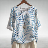 Charlotte | Casual Leaf Print Button Blouse for Women – White | The Bellemont Sisters Australia