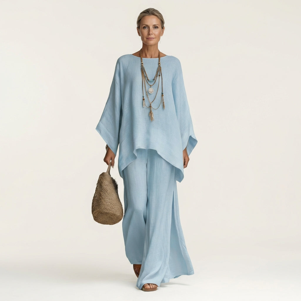 Majolie | Linen-Blend Boho Set – Blue | The Bellemont Sisters Australia