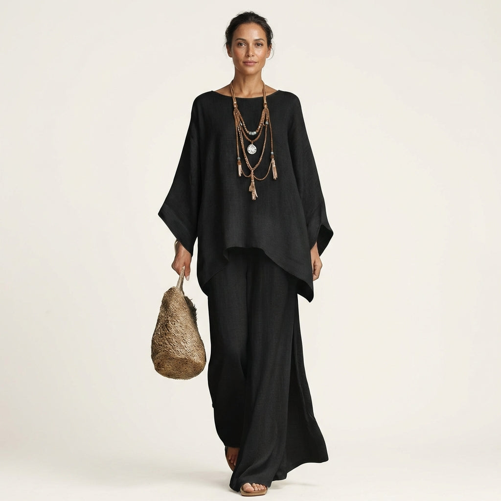 Majolie | Linen-Blend Boho Set – Black | The Bellemont Sisters Australia