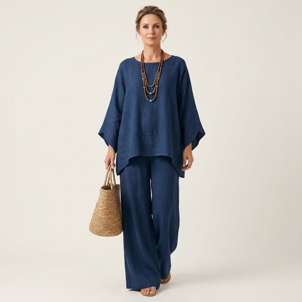 Majolie | Linen-Blend Boho Set – Navy Blue | The Bellemont Sisters Australia