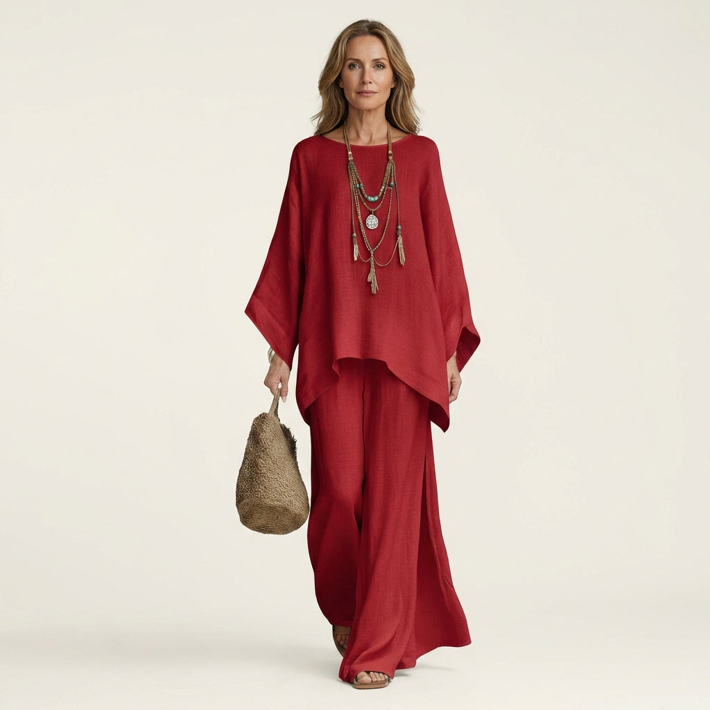 Majolie | Linen-Blend Boho Set – Red | The Bellemont Sisters Australia