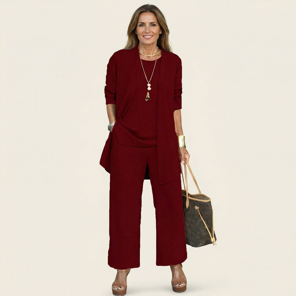 Vivienne | Minimalist 3-Piece Set – Wine red | The Bellemont Sisters Australia