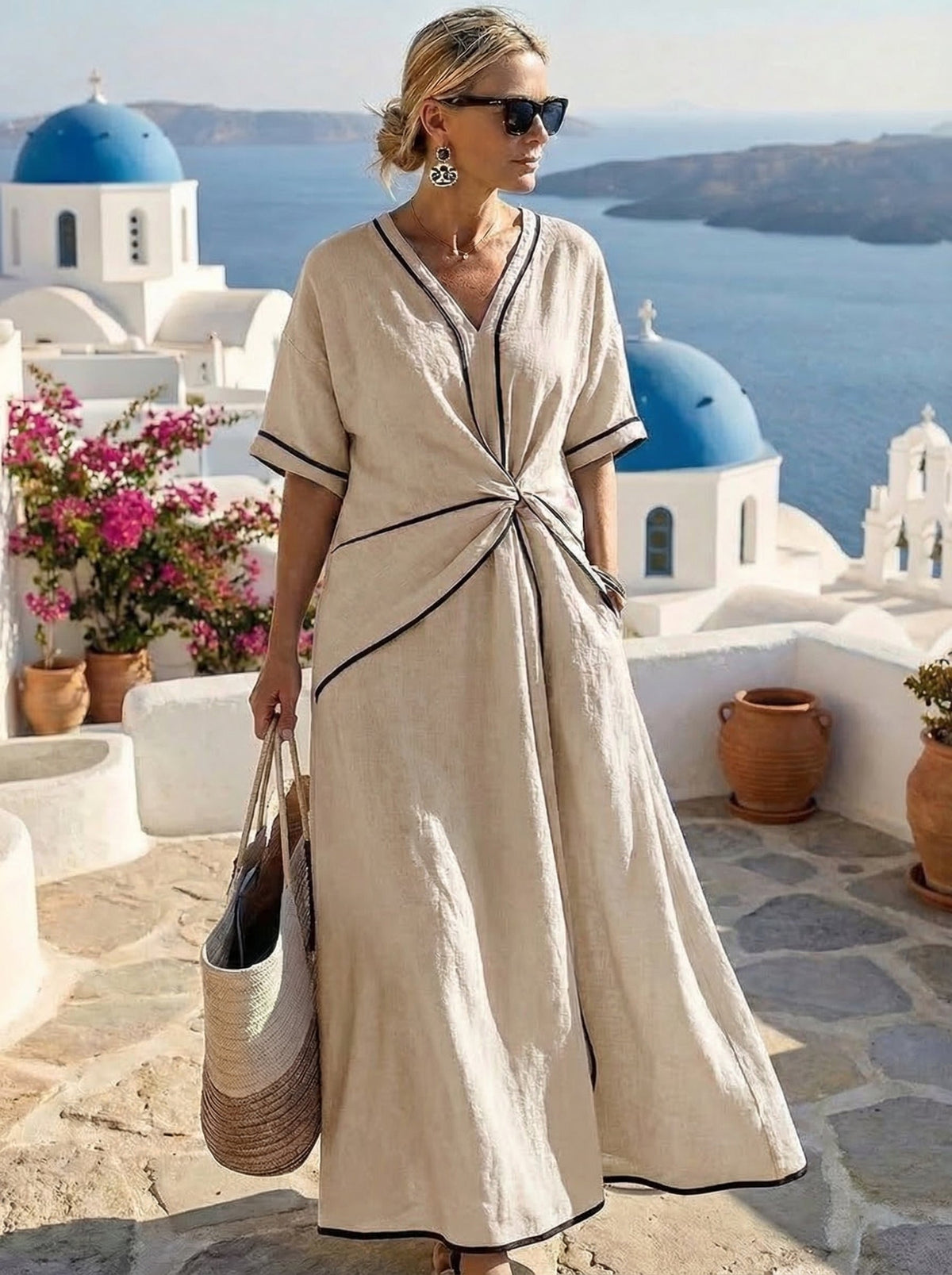 Santorini™ Summer Dress – Beige | The Bellemont Sisters Australia
