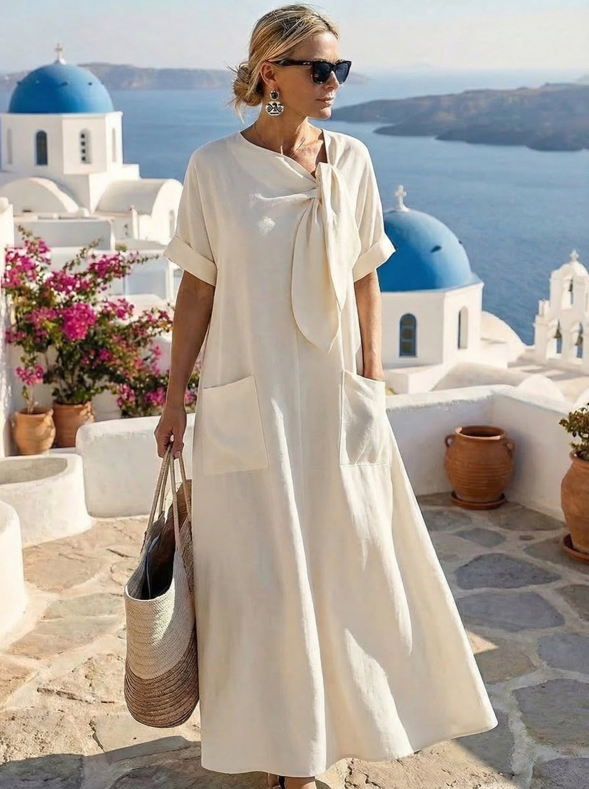 Fleur™ Elegant Dress with Pockets – Beige | The Bellemont Sisters Australia