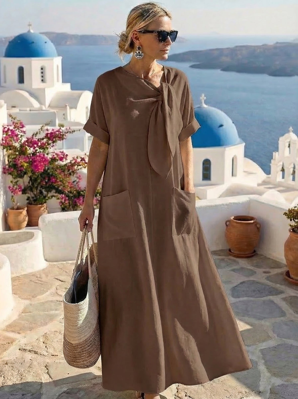 Fleur™ Elegant Dress with Pockets – Brown | The Bellemont Sisters Australia
