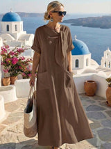 Fleur™ Elegant Dress with Pockets – Brown | The Bellemont Sisters Australia