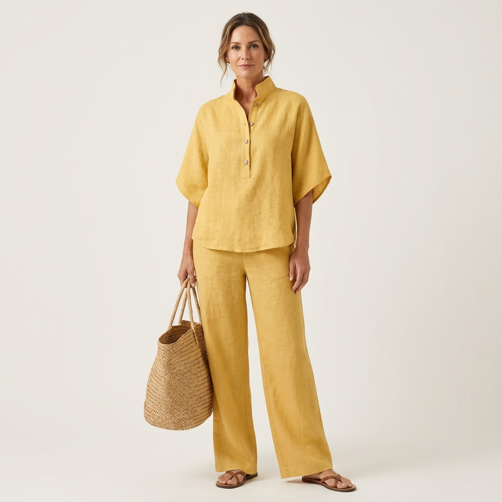 Zerah | Linen Two-Piece Set – Yellow | The Bellemont Sisters Australia