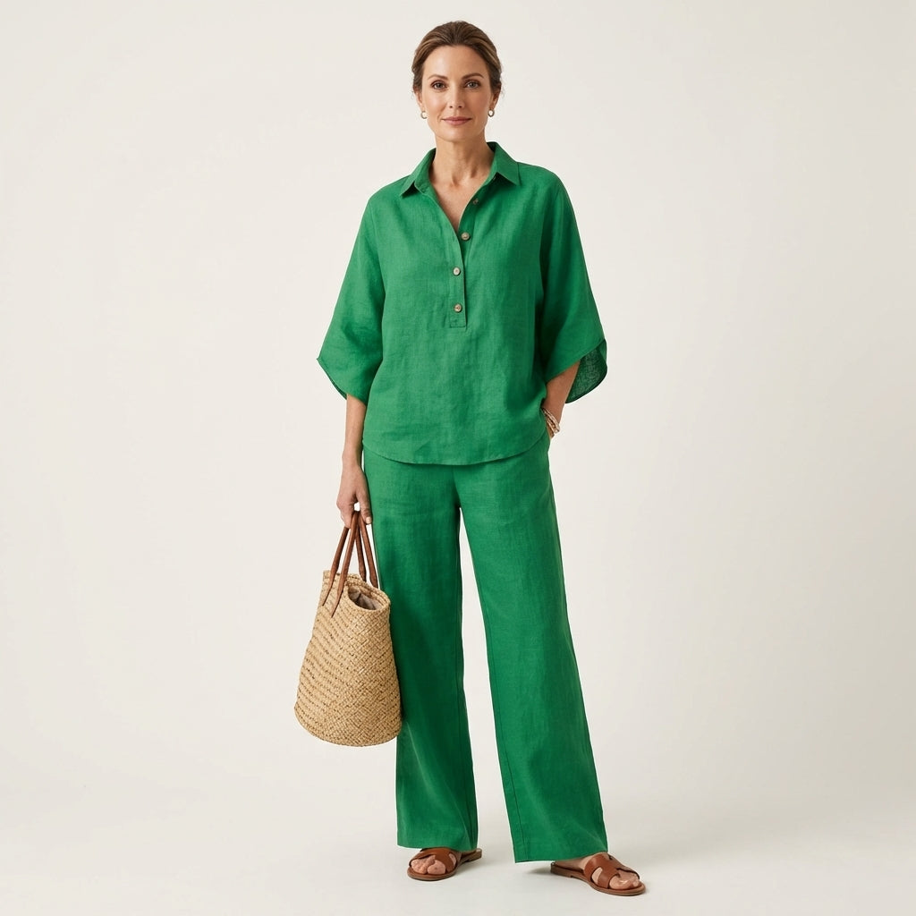Zerah | Linen Two-Piece Set – Green | The Bellemont Sisters Australia