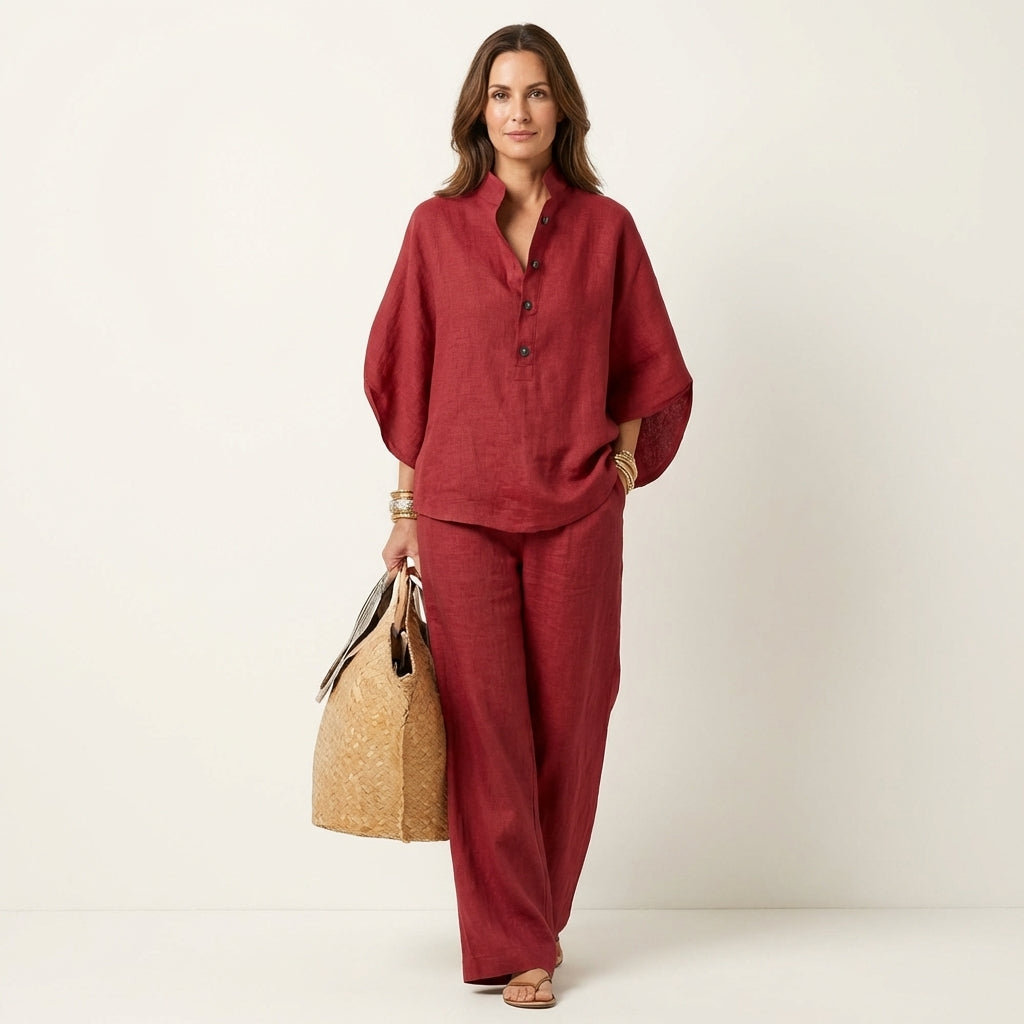 Zerah | Linen Two-Piece Set – Red | The Bellemont Sisters Australia