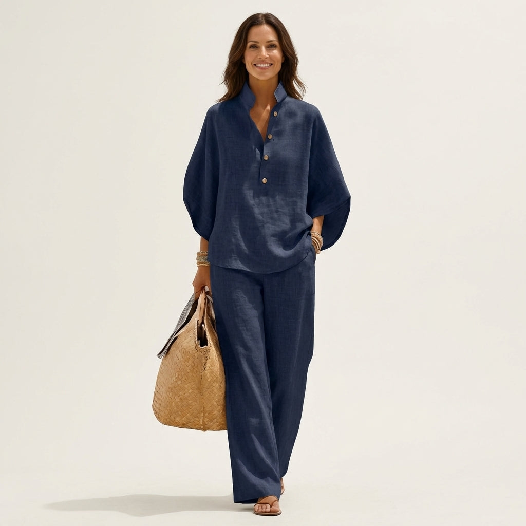 Zerah | Linen Two-Piece Set – Navy | The Bellemont Sisters Australia
