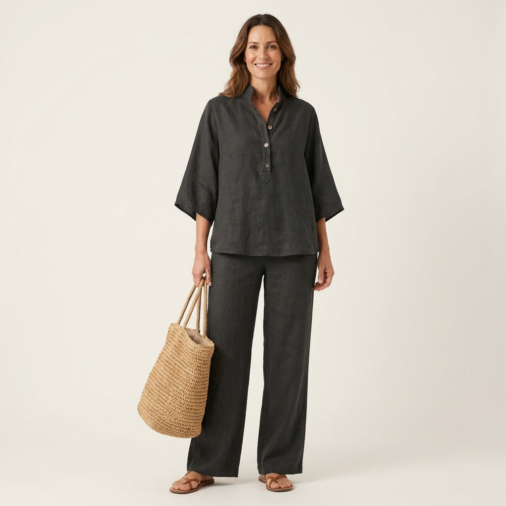 Zerah | Linen Two-Piece Set – Black | The Bellemont Sisters Australia