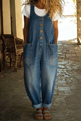 Nancy | Vintage Washed Cotton Denim Overalls – Blue | The Bellemont Sisters Australia