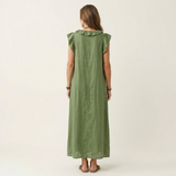Josette | Ruffle V-Neck Linen Maxi Dress | The Bellemont Sisters Australia