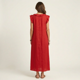 Josette | Ruffle V-Neck Linen Maxi Dress | The Bellemont Sisters Australia