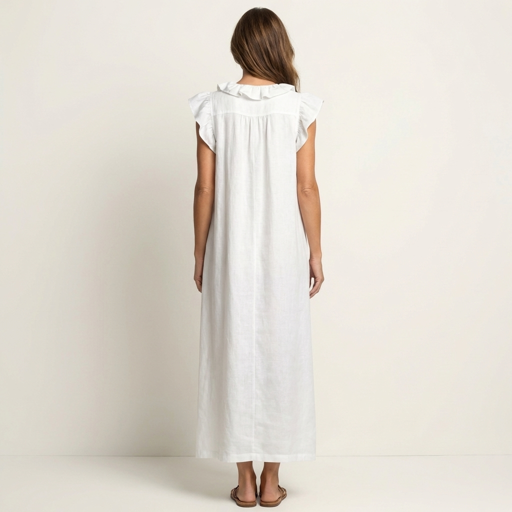 Josette | Ruffle V-Neck Linen Maxi Dress | The Bellemont Sisters Australia