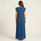 Josette | Ruffle V-Neck Linen Maxi Dress | The Bellemont Sisters Australia