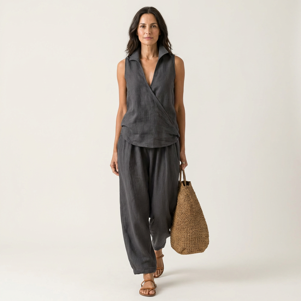 Twiila | Wrap-Top & Wide-Leg Set – Gray | The Bellemont Sisters Australia