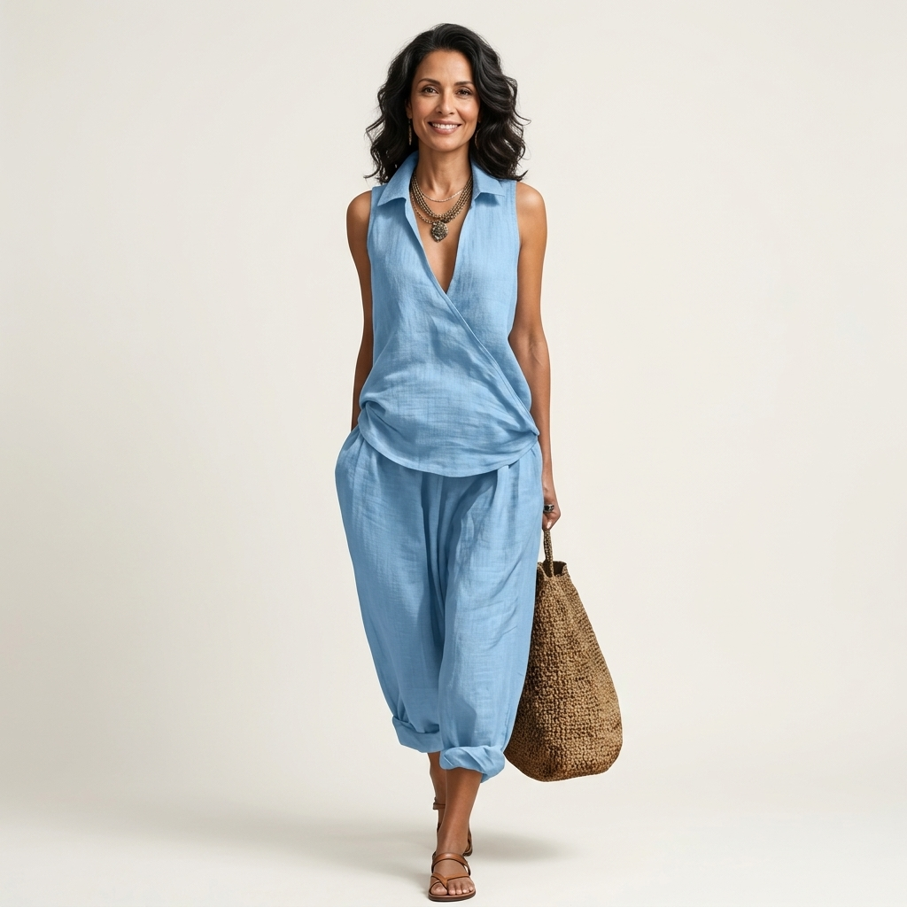 Twiila | Wrap-Top & Wide-Leg Set – Light Blue | The Bellemont Sisters Australia
