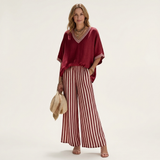 Juliana | V-Neck Varsity Top & Stripe Wide-Leg Set – Red | The Bellemont Sisters Australia