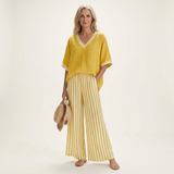 Juliana | V-Neck Varsity Top & Stripe Wide-Leg Set – Yellow | The Bellemont Sisters Australia