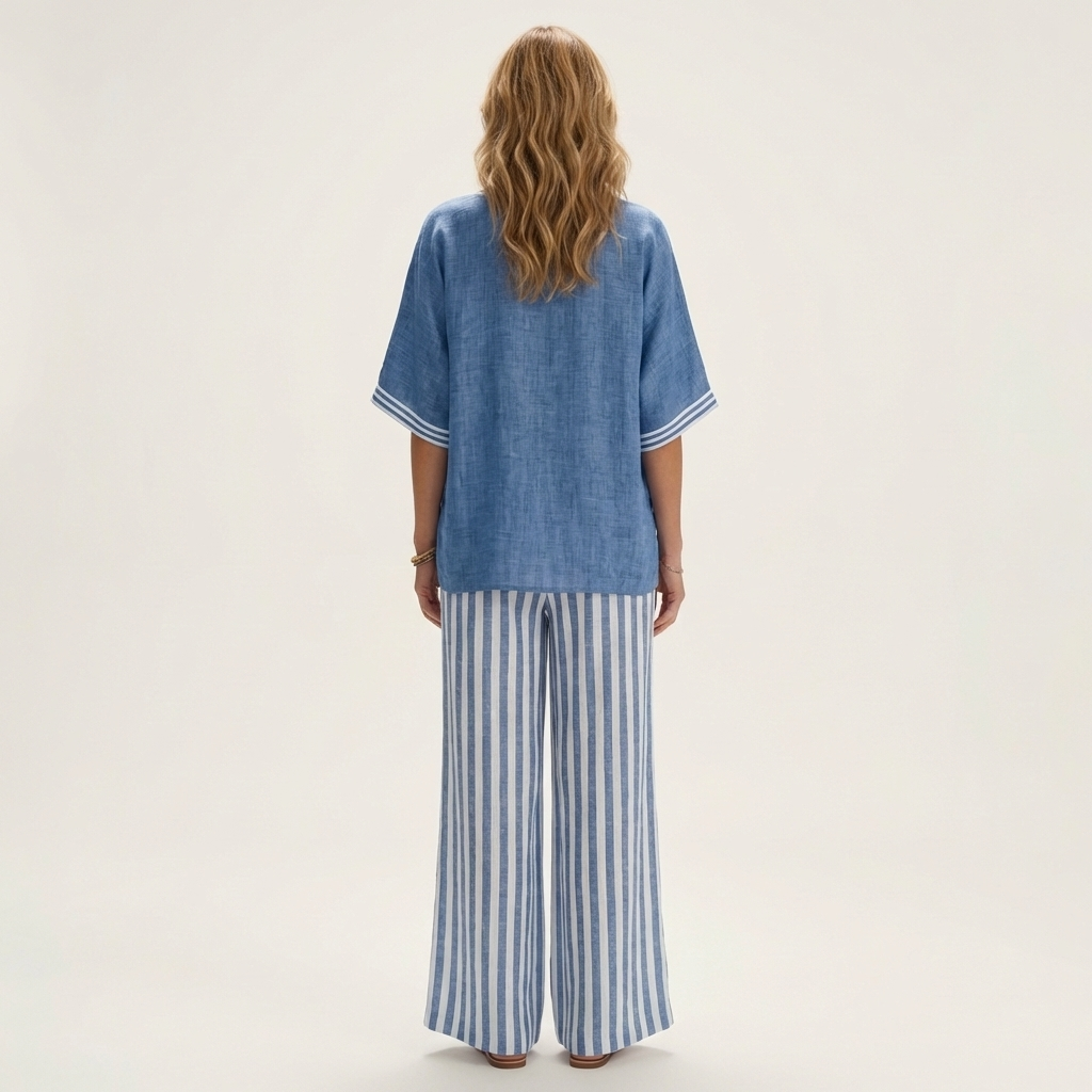 Juliana | V-Neck Varsity Top & Stripe Wide-Leg Set | The Bellemont Sisters Australia