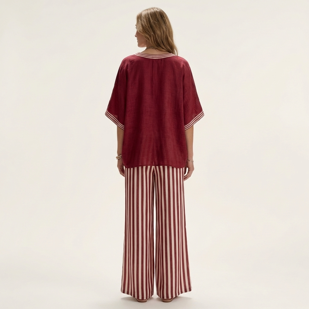 Juliana | V-Neck Varsity Top & Stripe Wide-Leg Set | The Bellemont Sisters Australia