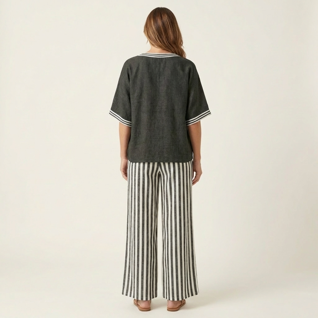 Juliana | V-Neck Varsity Top & Stripe Wide-Leg Set | The Bellemont Sisters Australia