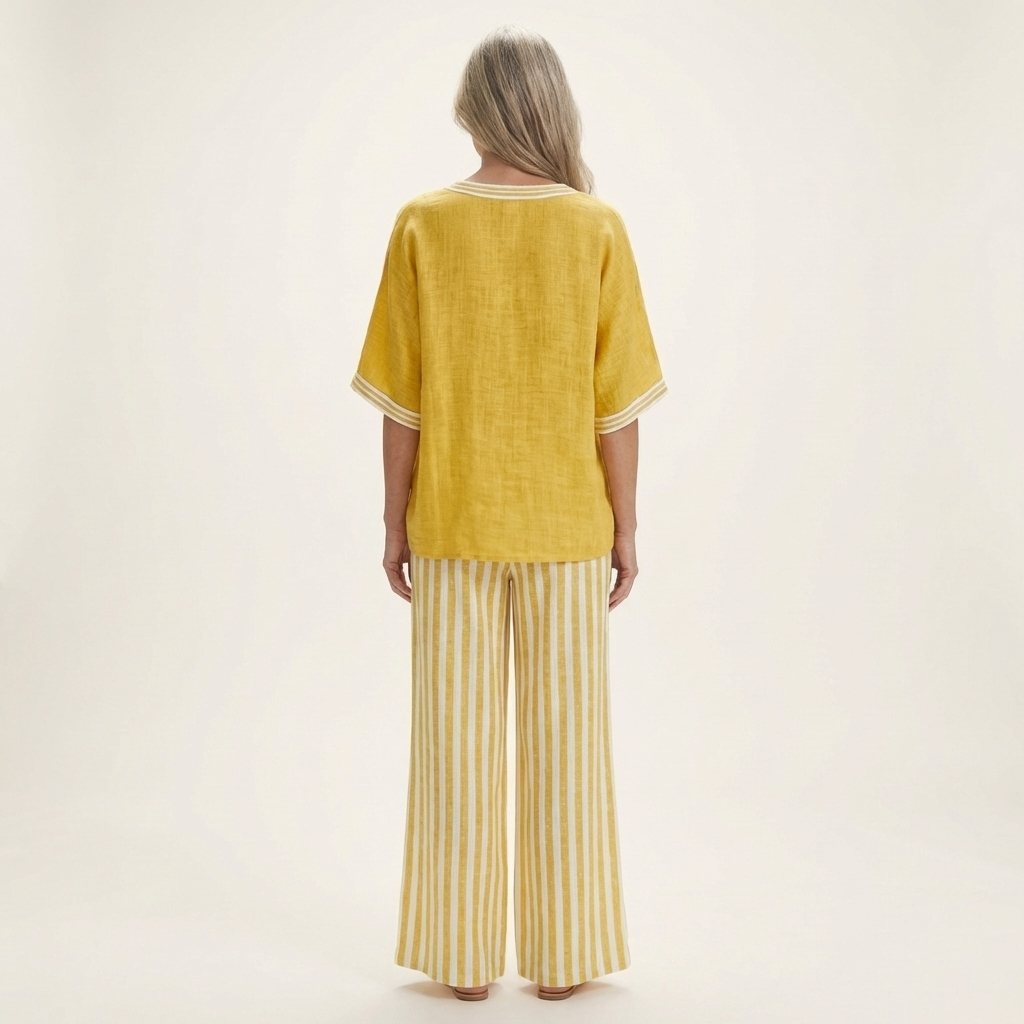 Juliana | V-Neck Varsity Top & Stripe Wide-Leg Set | The Bellemont Sisters Australia