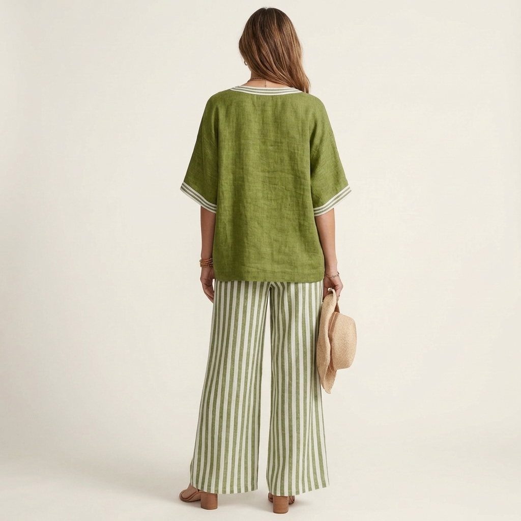 Juliana | V-Neck Varsity Top & Stripe Wide-Leg Set | The Bellemont Sisters Australia