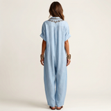 Amarina | Embroidered V-Neck Collar Linen Maxi Dress | The Bellemont Sisters Australia
