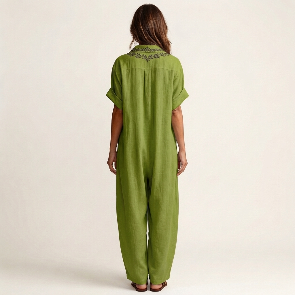 Amarina | Embroidered V-Neck Collar Linen Maxi Dress | The Bellemont Sisters Australia